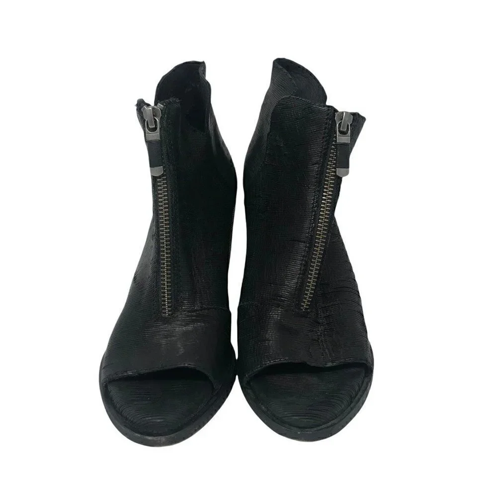Eileen Fisher Womens Ankle Booties Black Leather Block Heel Peep Toe Zip 7.5 - Picture 2 of 8